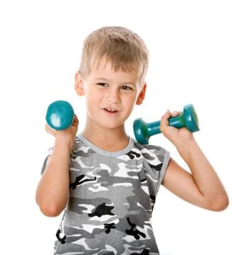 Boy with dumbbells Stock Photos
