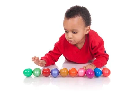 Boy with easter eggs, isolated on white Stock Photos