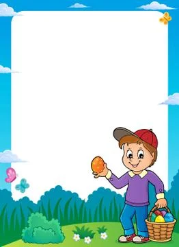 Boy with Easter eggs theme frame Stock Illustration