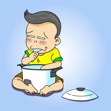 Boy eat rice Stock Illustration