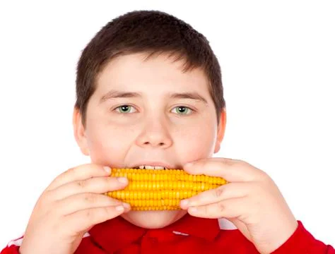 Boy eating corn Foto stock