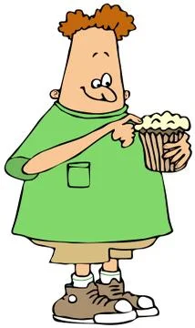 Boy eating a cupcake Stock Illustration