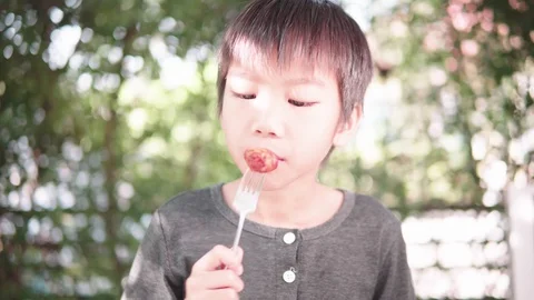 Boy eating fried chicken Stock Footage 107809833