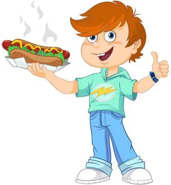 Boy eating hot dog. Stock Illustration