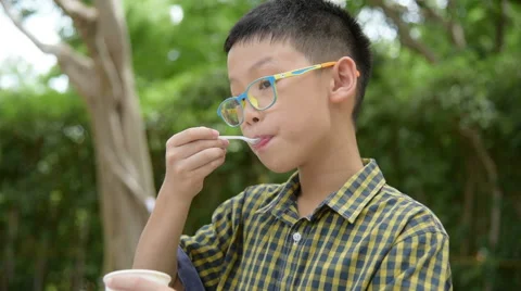Boy eating ice cream Stock Footage 67971198