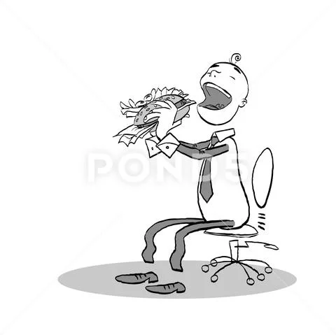 Boy eating junk food. Guilty Pleasure. Gluttony sin Stock Illustration