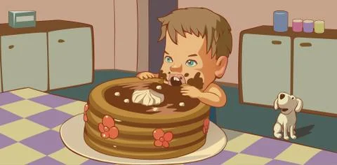 Boy eating pancakes Ilustração Stock