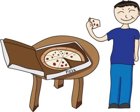 Boy eating pizza 스톡 일러스트