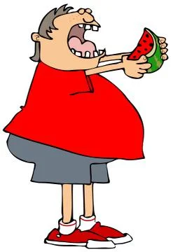 Boy eating a slice of watermelon Stock Illustration