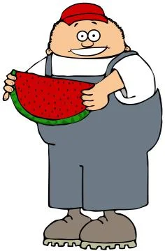 Boy eating a slice of watermelon Stock Illustration