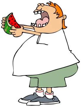 Boy eating watermelon Stock Illustration