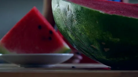 Boy eats watermelon slices red Stock Footage 53003901