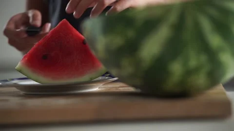 Boy eats watermelon slices red, cocomero. Stock Footage 53220366