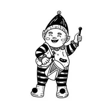 Boy elf with drum in retro style Stock Illustration