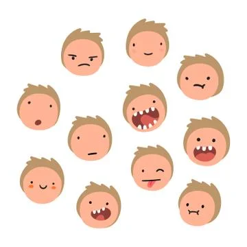 Boy emotions. Cartoon faces. Stock Illustration