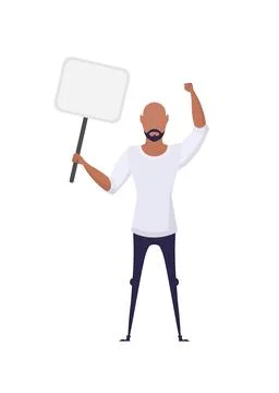 A boy with an empty banner in his hands. With space for your text. Rally or.. Stock Illustration