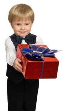 The boy enjoys the gift Stock Photos