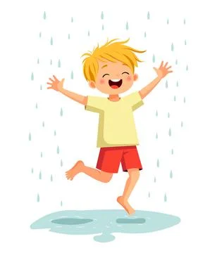 The boy enjoys the rain Stock Illustration