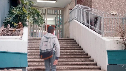 Boy entering school Video stock 81128679