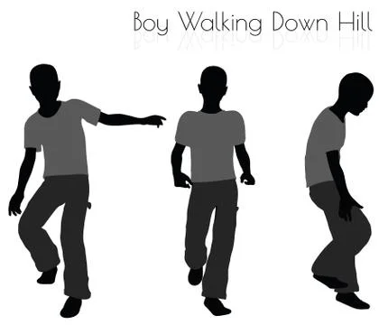 Boy in Everyday Walking  Down Hill pose on white background Stock Illustration