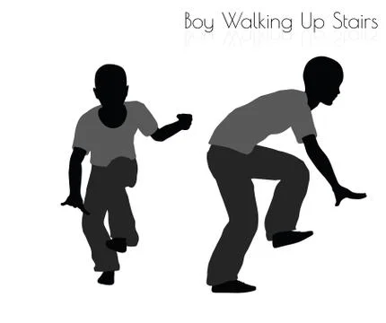 Boy in Everyday Walking Up Stairs pose on white background Stock Illustration
