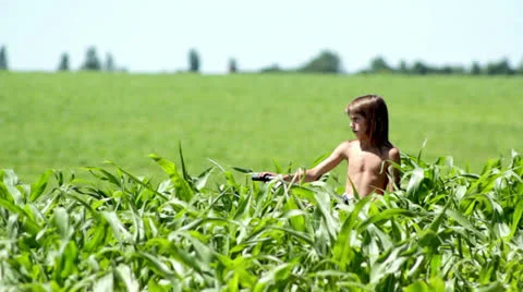 Boy examines a field Stock Footage 24976741