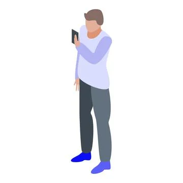 Boy excursion smartphone icon, isometric style Stock Illustration