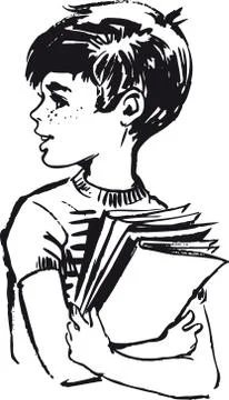 Boy with exercing books, Retro Vector Illustration Stock Illustration