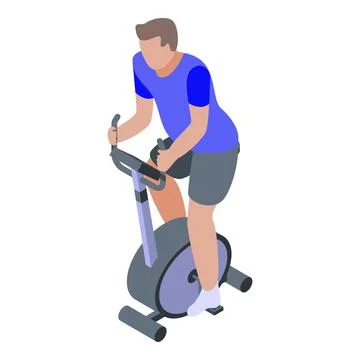 Boy exercise bike icon, isometric style Stock Illustration
