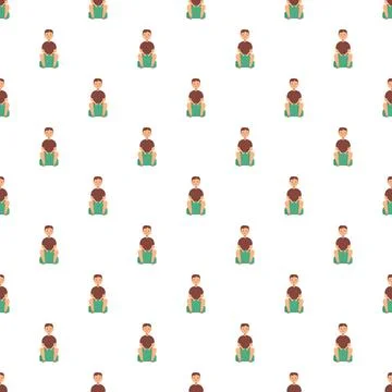 Boy exercising on a gym ball seamless pattern Stock Illustration