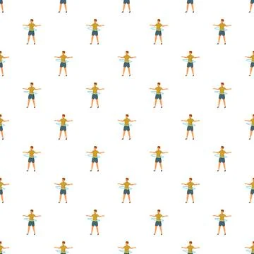 Boy exercising with hula hoop seamless pattern Stock Illustration