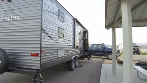 Boy Exiting RV HD Stock Footage 97664961