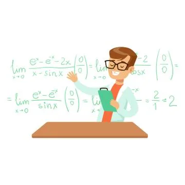 Boy Explaining Mathematic Formula, Kid Doing Math Science Research Dreaming Of Stock Illustration
