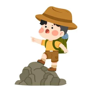 Boy Explorer Hiking on Rocks Stock Illustration