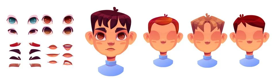 Boy face constructor set isolated on white Stock Illustration