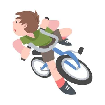 Boy Falling Down from Bike, Traumatic Situation, Health Risk, Pain, Injury Stock Illustration