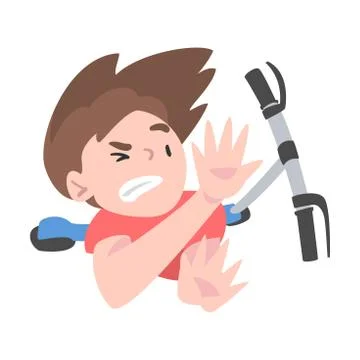 Boy Falling Down from Kick Scooter, View from Above, Traumatic Accident, Health Stock Illustration