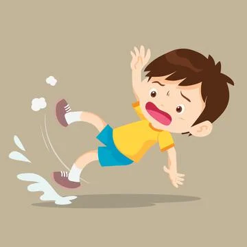 Boy falling on wet floor Stock Illustration