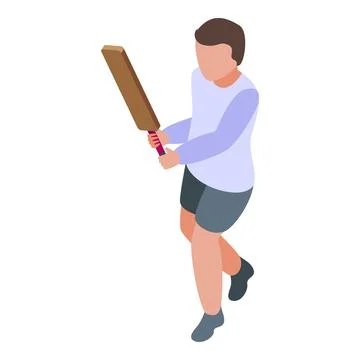 Boy fast playing cricket icon, isometric style Illustrazione stock