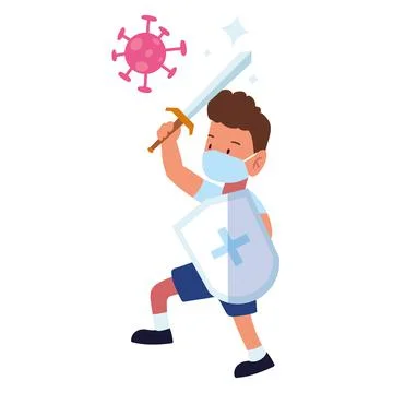 Boy fighting covid Stock Illustration