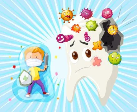 Boy fighting with tooth decay Stock Illustration