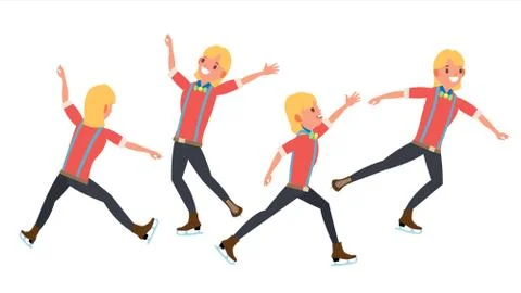 Boy Figure Skater Vector. Winter Sports. Skater Male. Different Poses. In Act Ilustração Stock