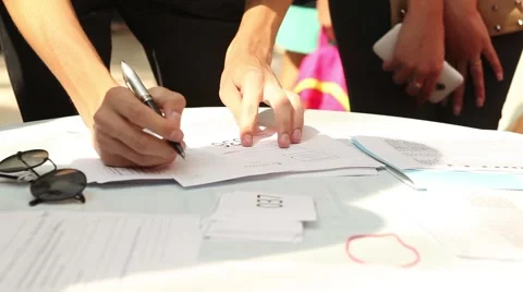 Boy fill out forms, questionnaires, staing at the table Stock Footage 43778911