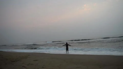 Boy finding peace on the Sea Stock Footage 132108494
