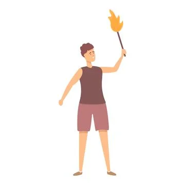 Boy with fire icon cartoon vector. Event show Stockillustratie