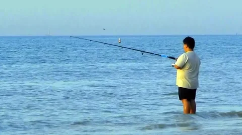 Boy fishing in ocean Stock-Footage 45480228