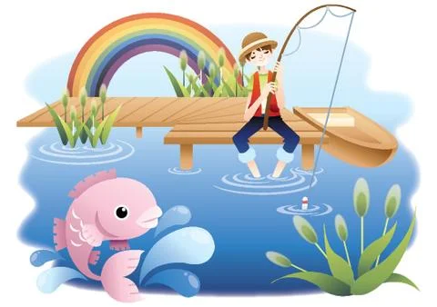 Boy Fishing In A Pond: Royalty Free Illustration #133304298