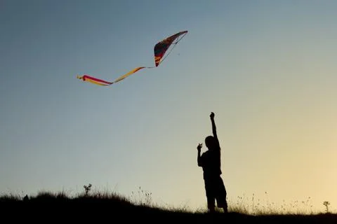 A boy flies a kite Stock Photos