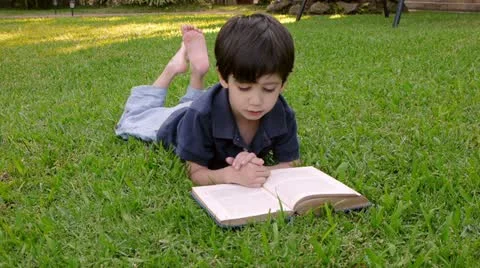 Boy Flipping Book Pages (HD) Stock Footage
