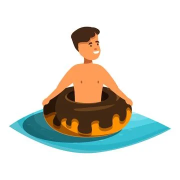 Boy floating on inflatable doughnut in swimming pool enjoying summer vacation 스톡 일러스트